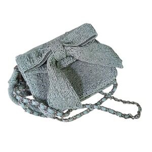 Anthropologie Aquamarine Glass Beaded Bow Detail Wristlet & Crossbody Strap